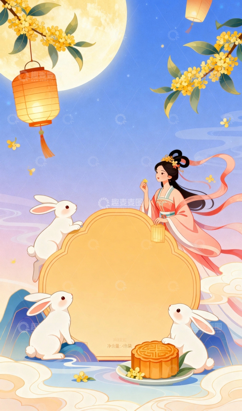 高清大图下载【趣麦麦图】中秋节嫦娥国潮风背景20