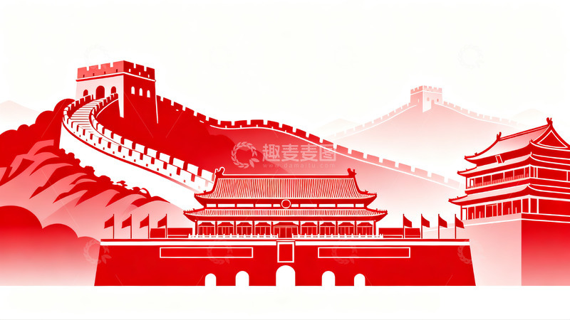 高清大图下载【趣麦麦图】中国经典建筑红色剪影15