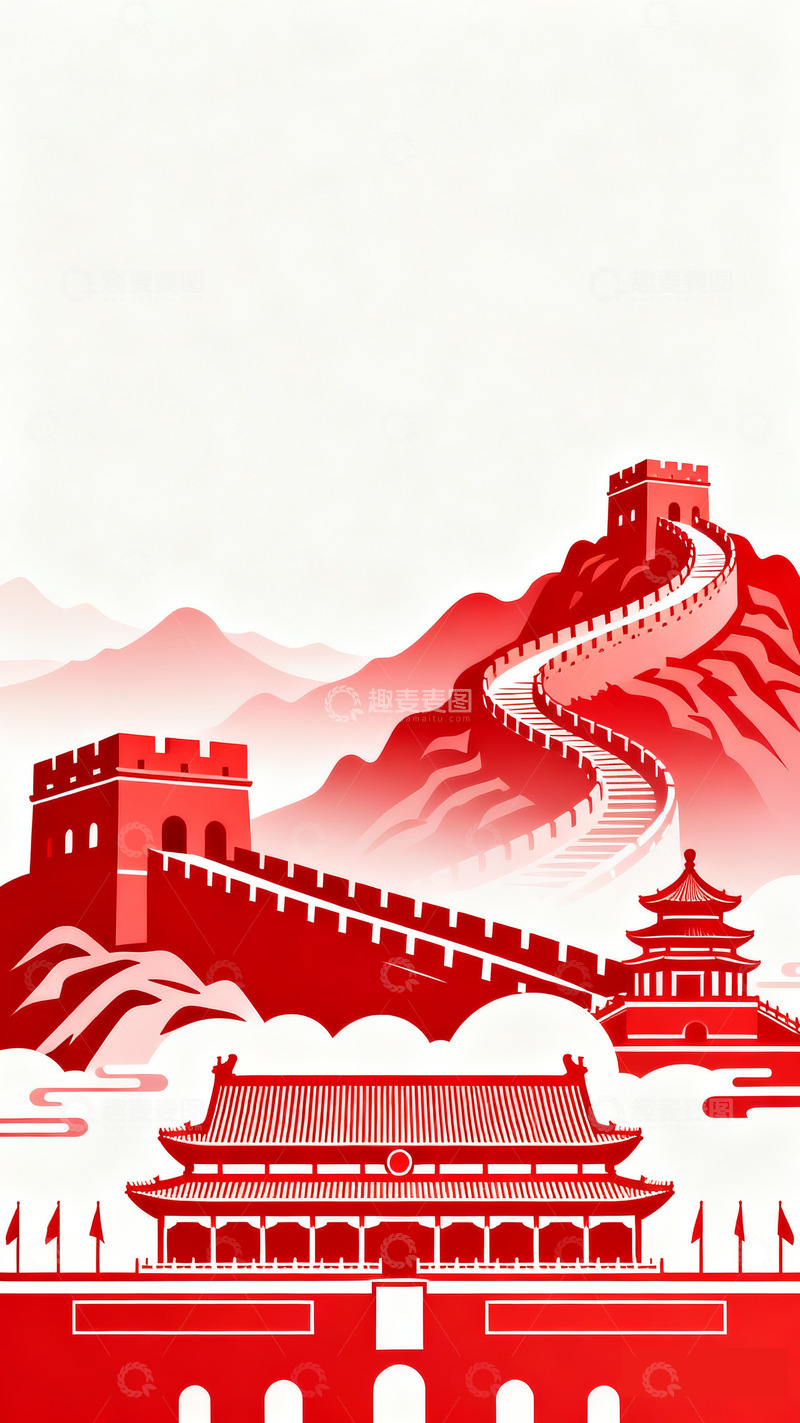 高清大图下载【趣麦麦图】中国经典建筑红色剪影13