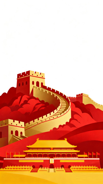 中国经典建筑红色剪影8