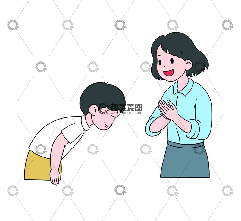 源文件下载【趣麦麦图】-学生尊敬老师鞠躬