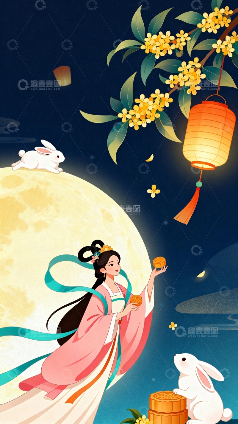 高清大图下载【趣麦麦图】中秋节嫦娥国潮风背景50