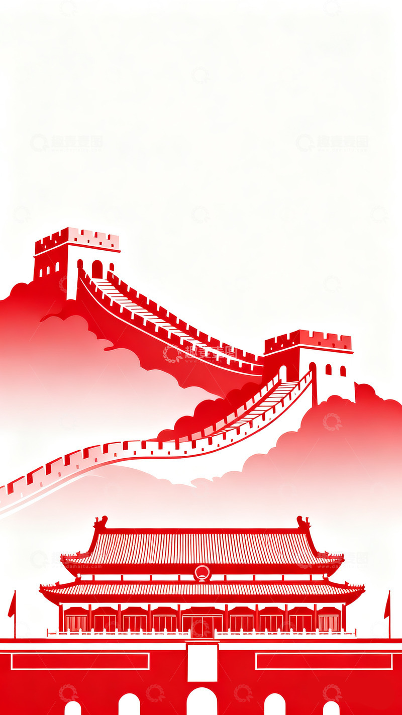 高清大图下载【趣麦麦图】中国经典建筑红色剪影12