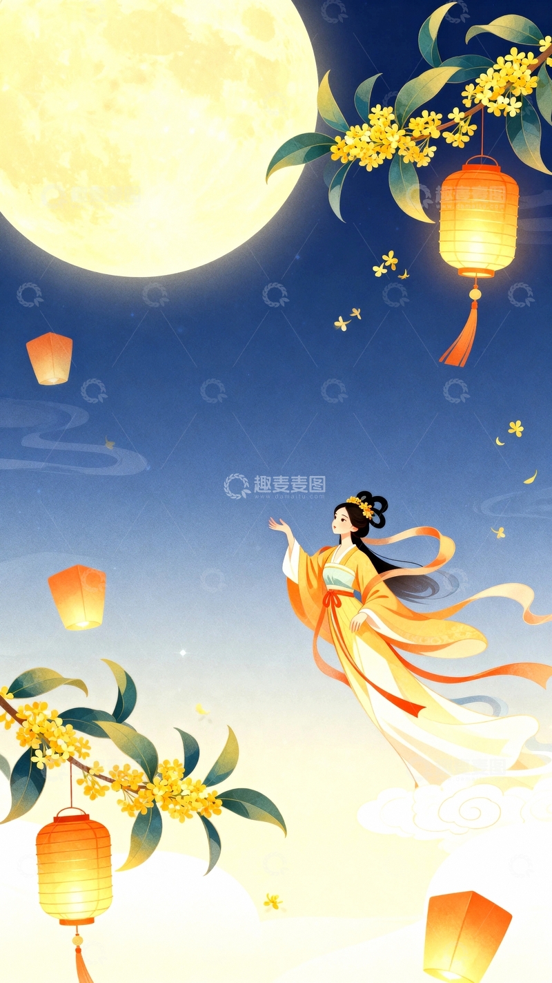 高清大图下载【趣麦麦图】中秋节国潮风节日背景14