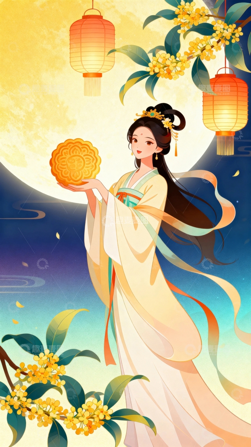 高清大图下载【趣麦麦图】中秋节嫦娥桂花背景09