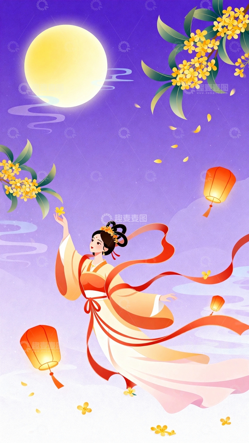 高清大图下载【趣麦麦图】中秋节国潮风节日背景16