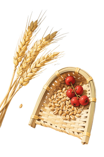 麦穗与谷物簸箕丰收免扣元素
