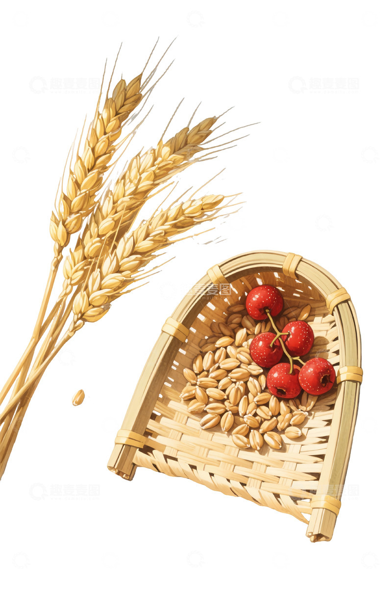源文件下载【趣麦麦图】麦穗与谷物簸箕丰收免扣元素