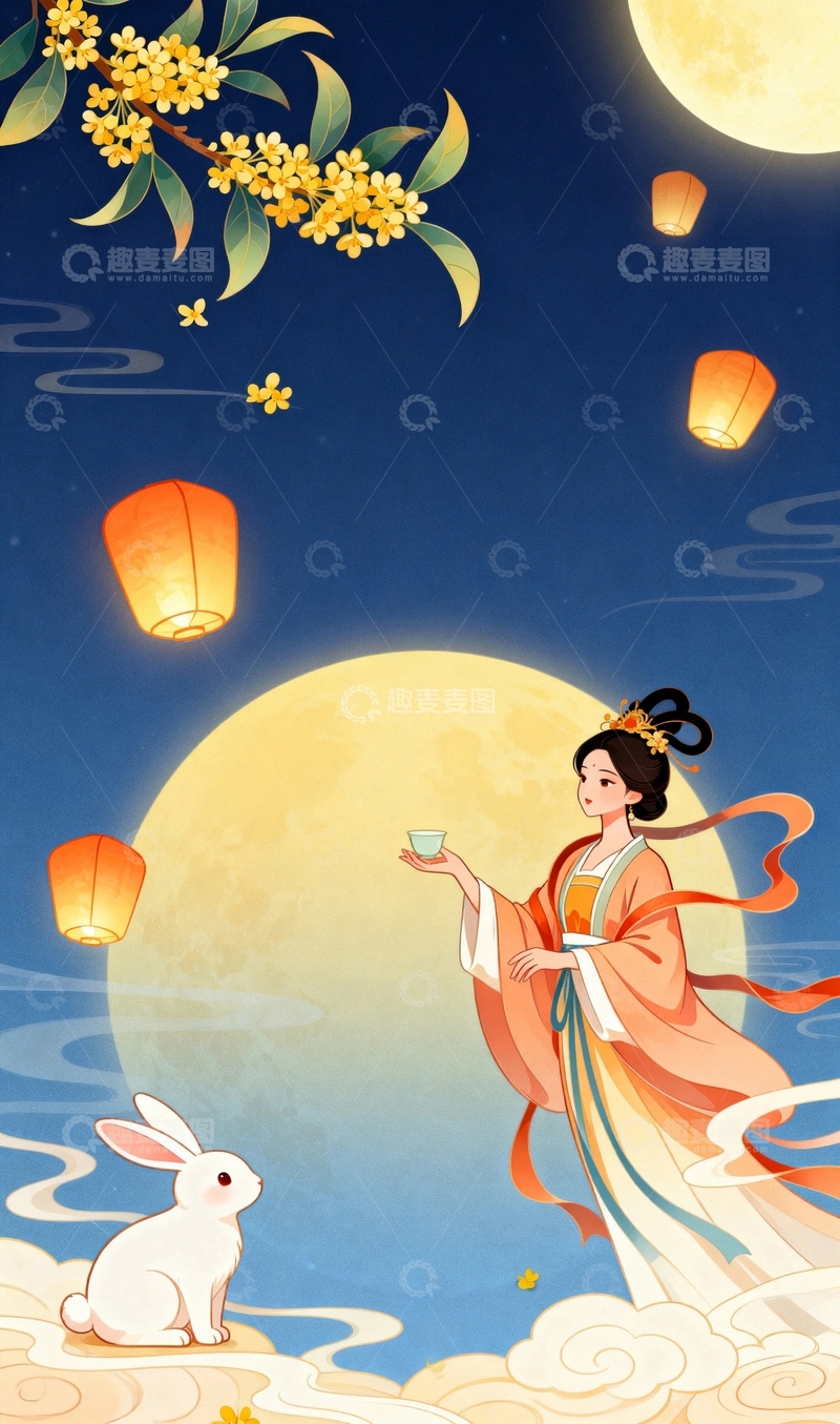 高清大图下载【趣麦麦图】中秋节嫦娥国潮风背景70