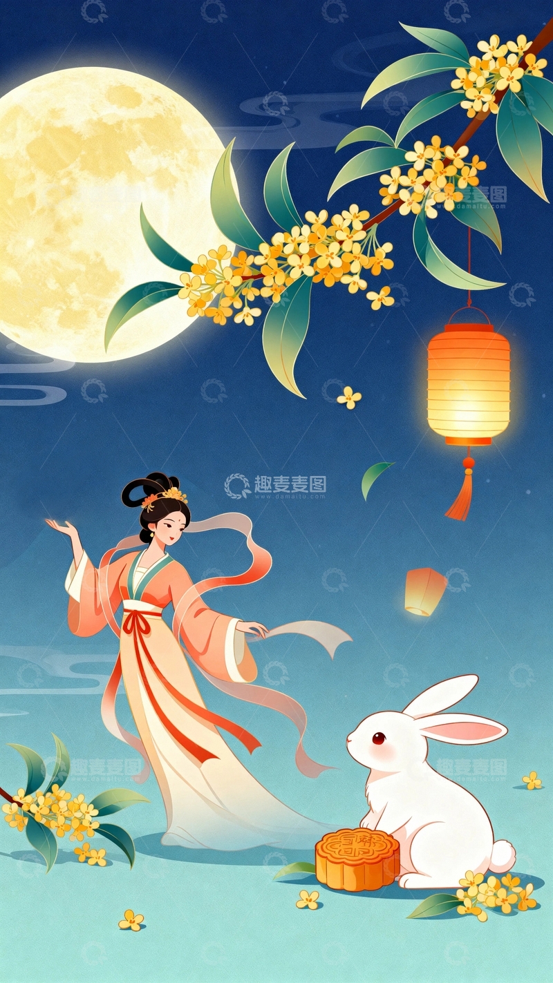 高清大图下载【趣麦麦图】中秋节嫦娥国潮风背景80
