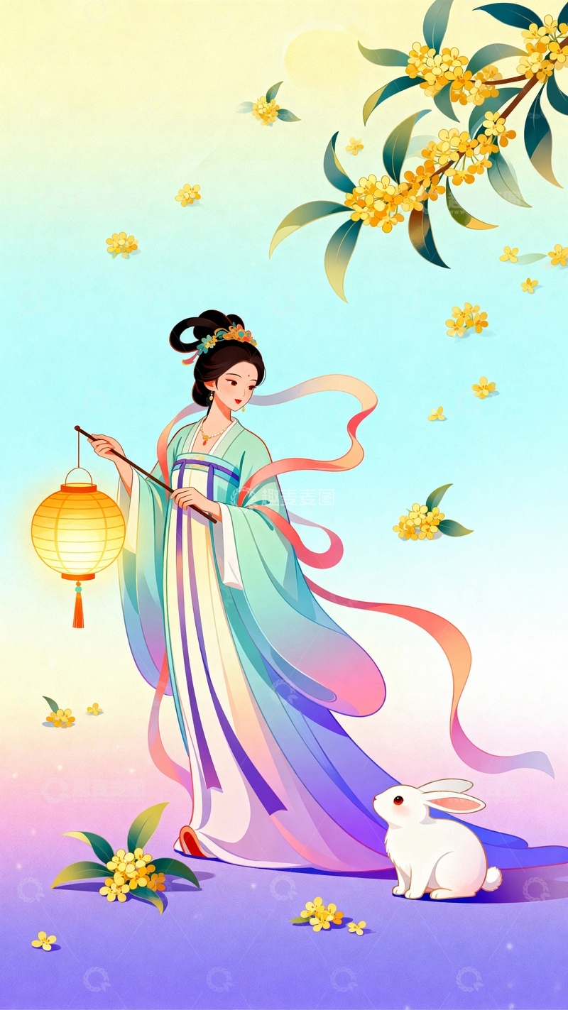 高清大图下载【趣麦麦图】中秋节嫦娥国潮风背景107