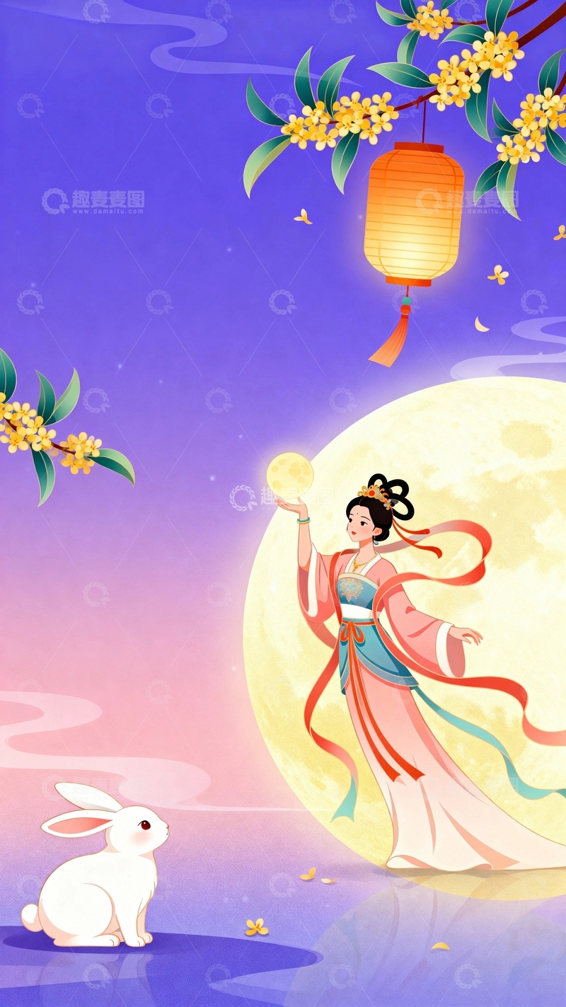 高清大图下载【趣麦麦图】中秋节嫦娥国潮风背景11125