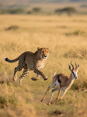 猎豹追逐羚羊的瞬间