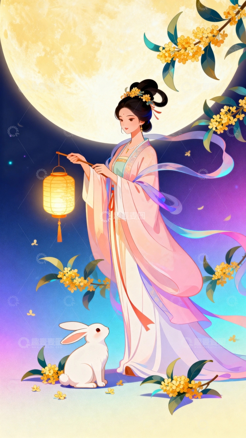 高清大图下载【趣麦麦图】中秋节嫦娥国潮风背景110