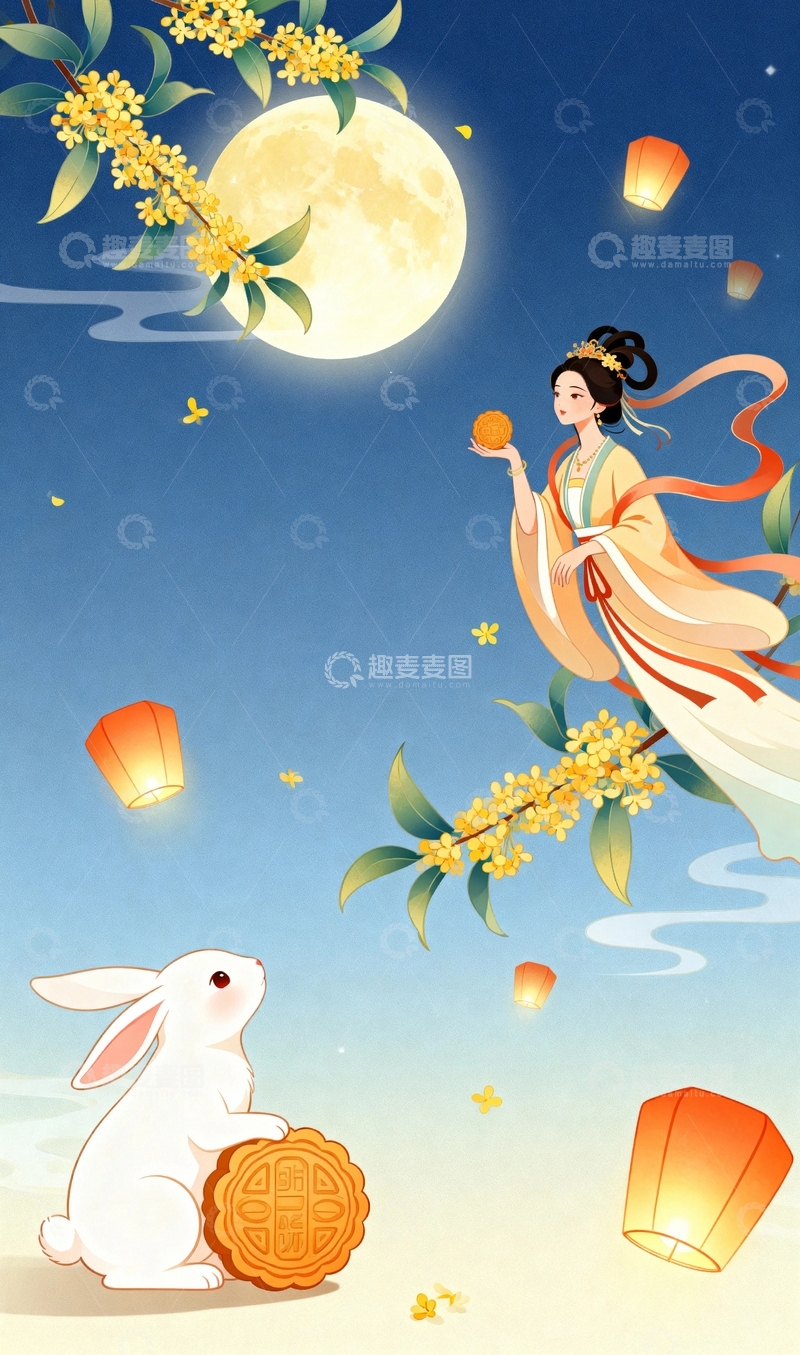 高清大图下载【趣麦麦图】中秋节嫦娥国潮风背景96