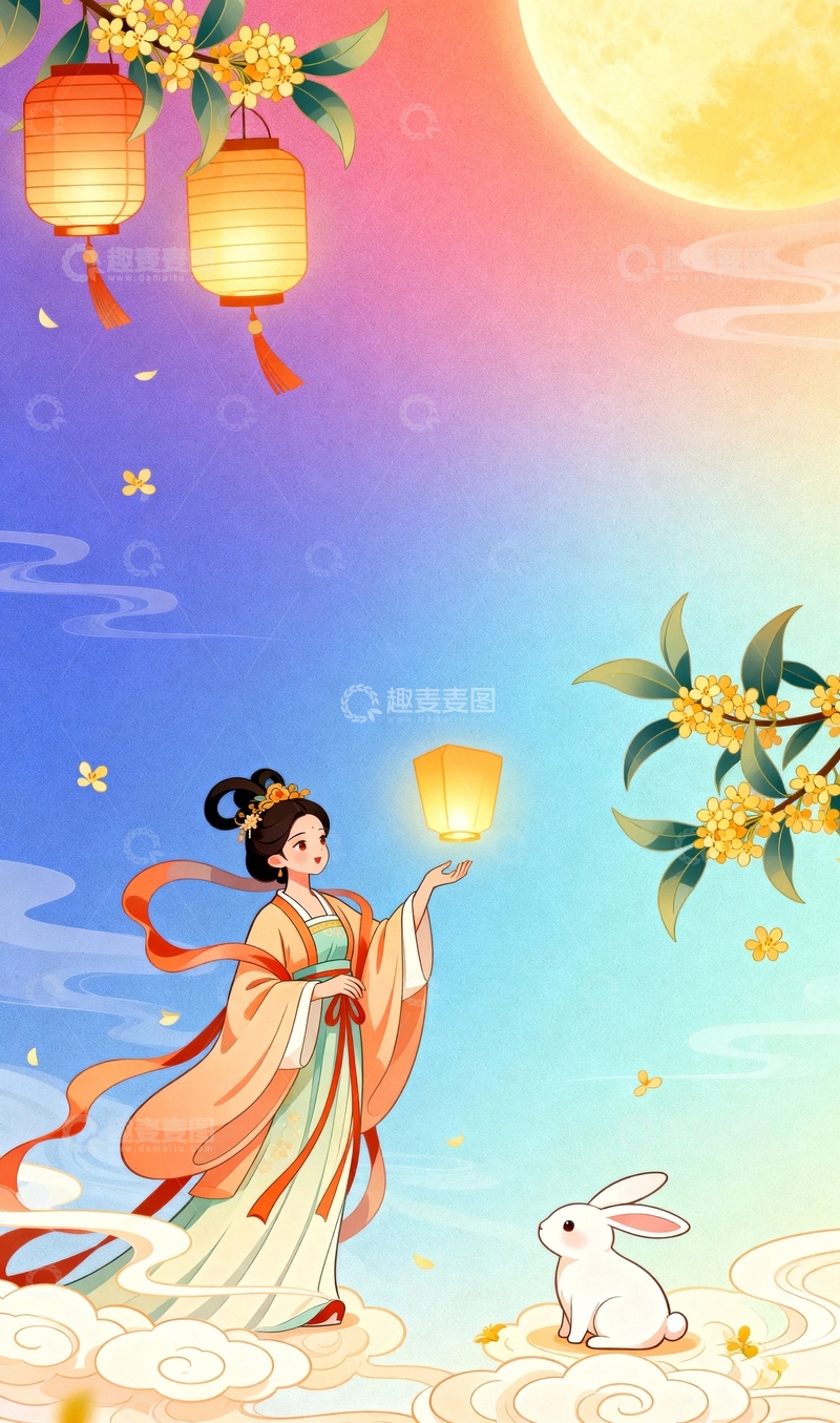 高清大图下载【趣麦麦图】中秋节嫦娥国潮风背景105