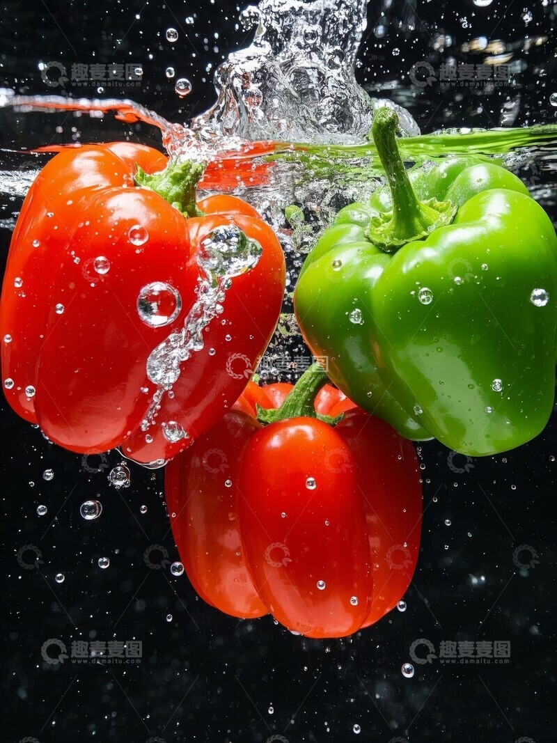 高清大图下载【趣麦麦图】红绿彩椒水花飞溅