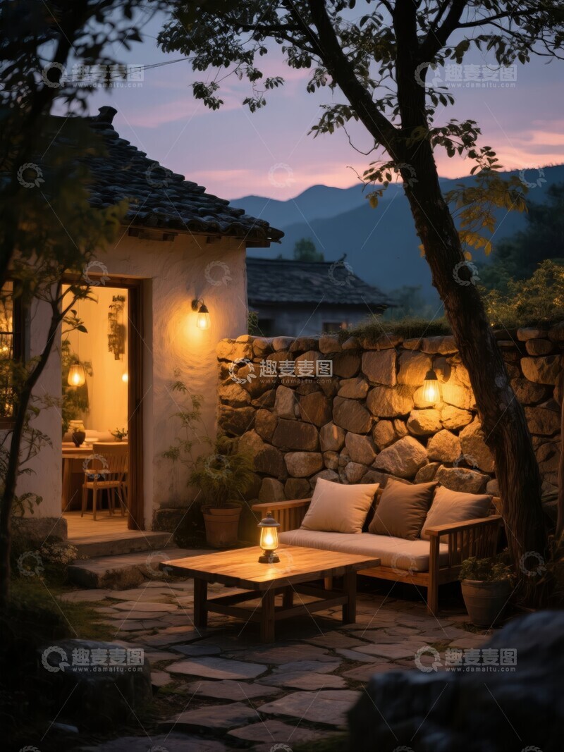 高清大图下载【趣麦麦图】庭院夜景灯光温馨