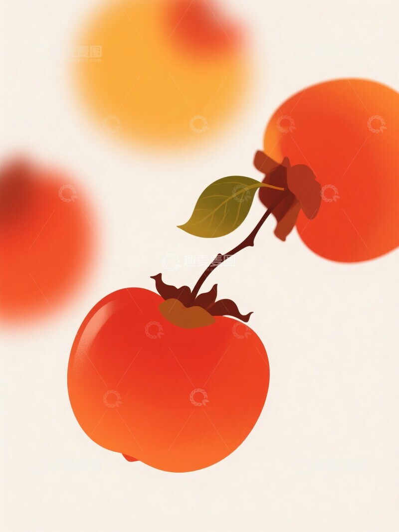 高清大图下载【趣麦麦图】橙色柿子果实插画