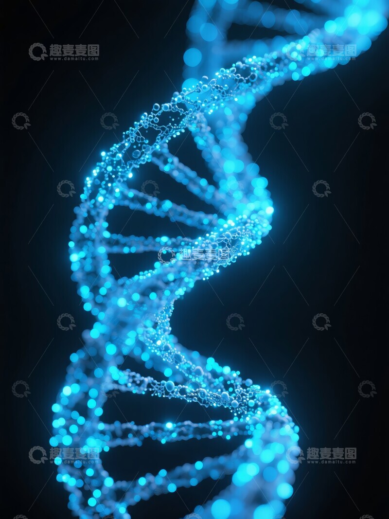 高清大图下载【趣麦麦图】蓝色的DNA双螺旋结构光效背景