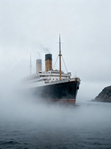 雾中航行的蒸汽邮轮