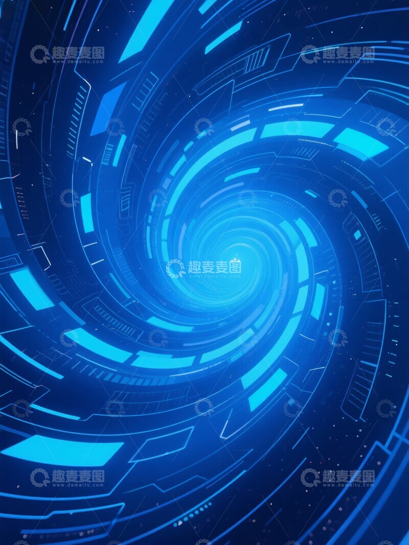 高清大图下载【趣麦麦图】蓝色科技感隧道螺旋光效背景