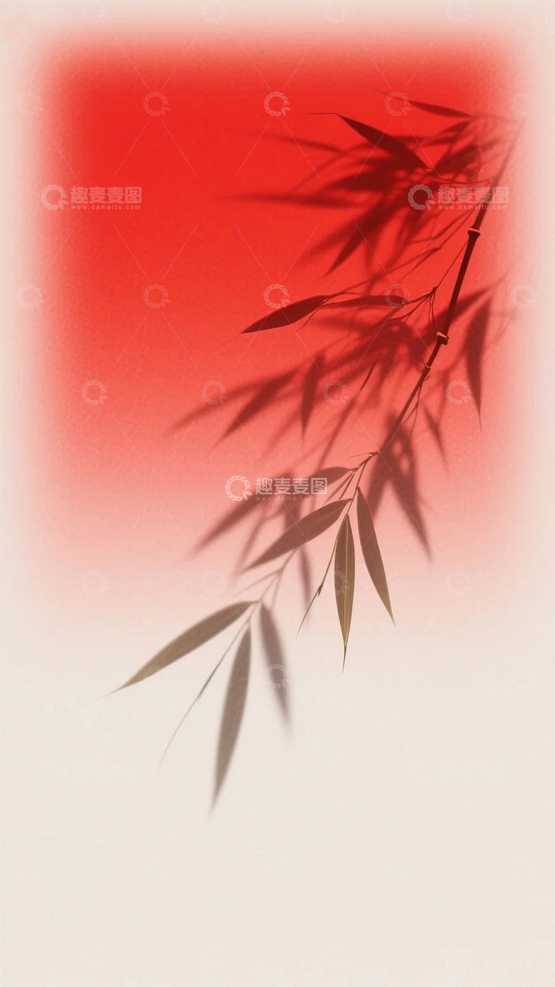 高清大图下载【趣麦麦图】一抹红韵竹影7