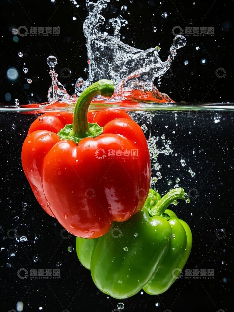 高清大图下载【趣麦麦图】红绿彩椒入水溅起水花