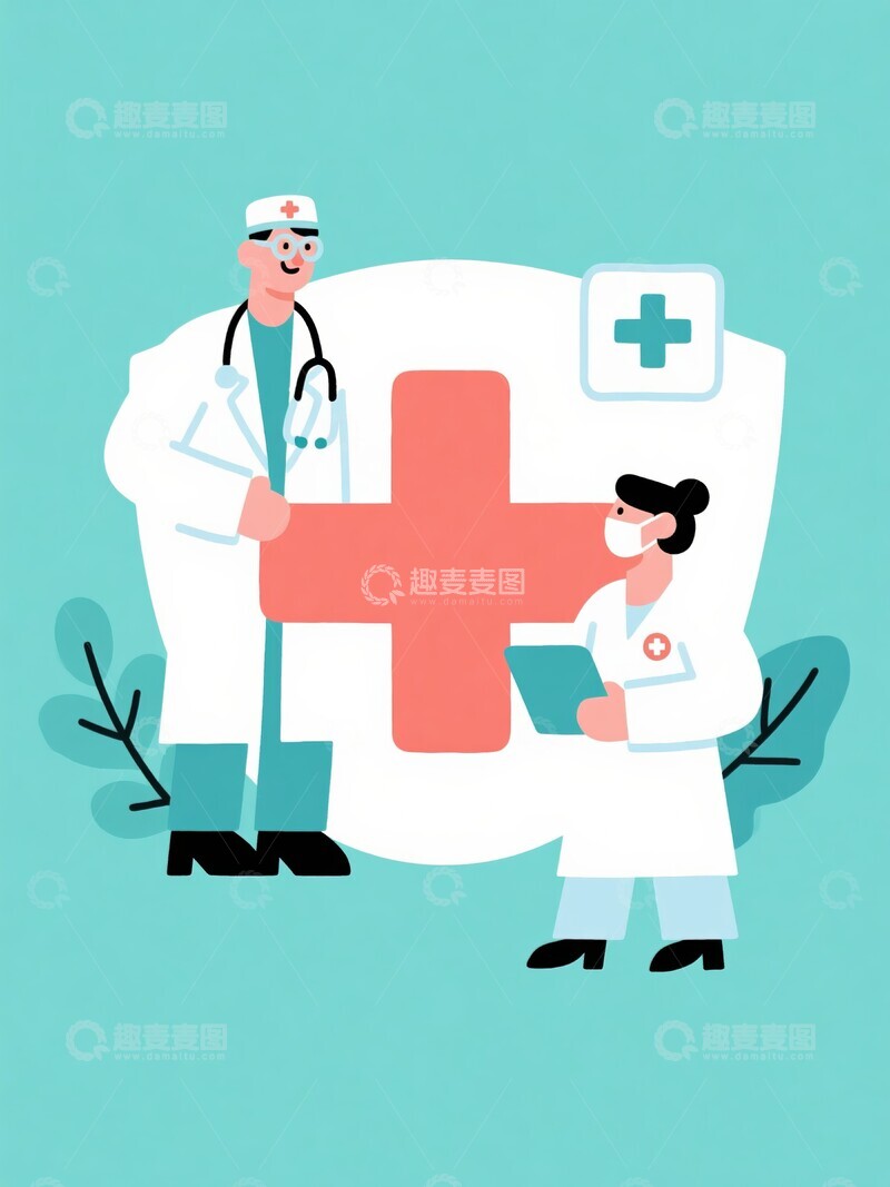 高清大图下载【趣麦麦图】医护人员工作场景插画