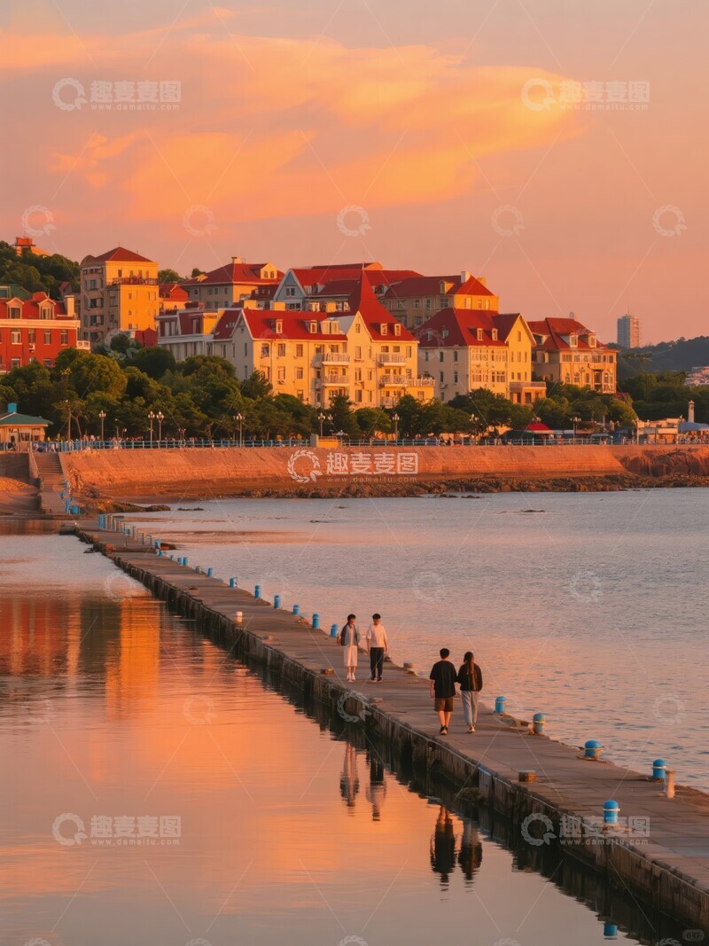 高清大图下载【趣麦麦图】日落时分的海滨长廊