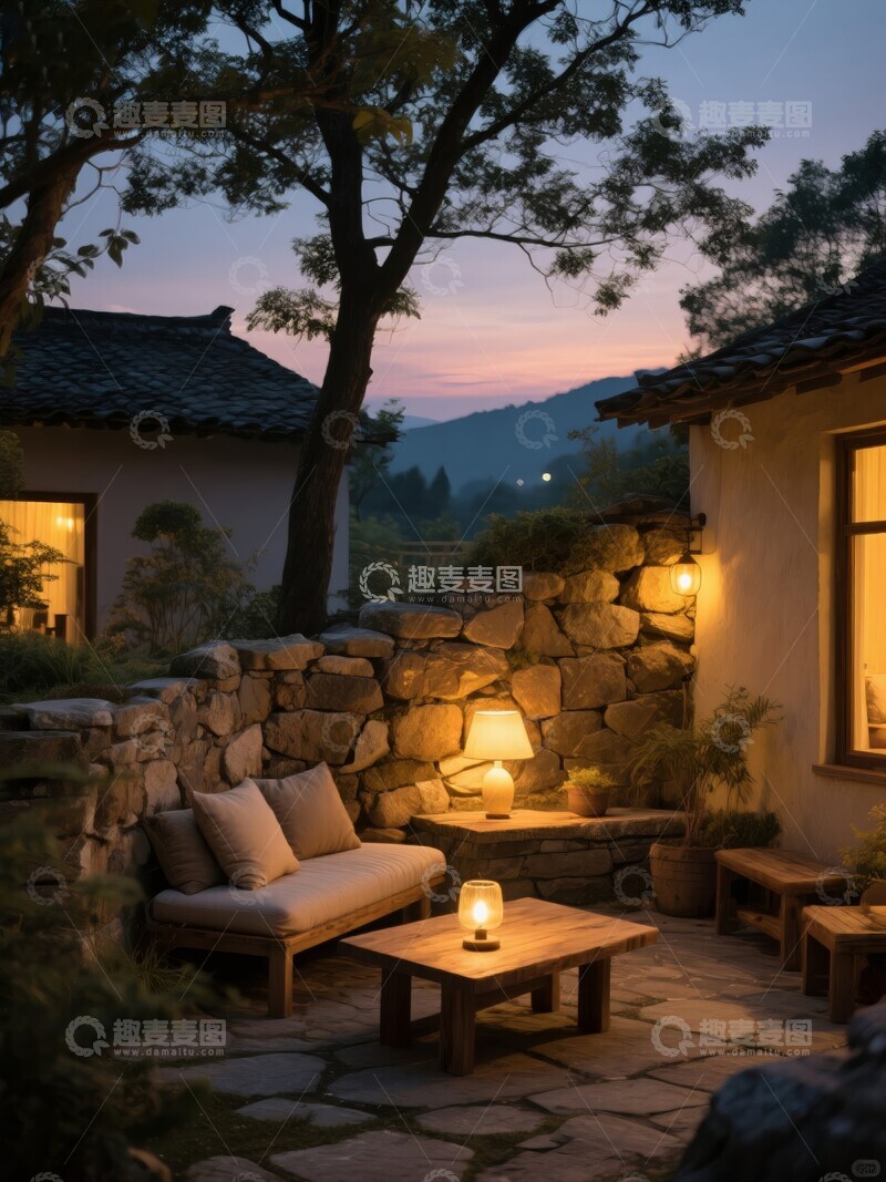 高清大图下载【趣麦麦图】山中的小院夜景灯光温馨