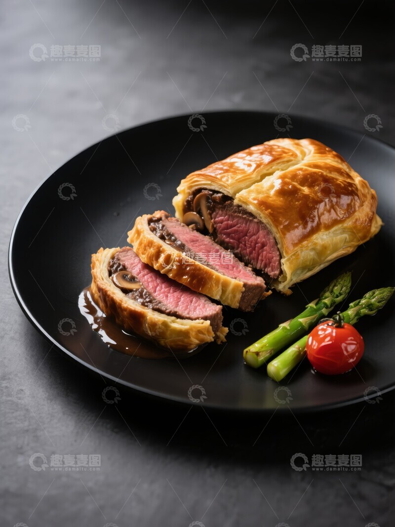 高清大图下载【趣麦麦图】惠灵顿牛排配芦笋樱桃番茄