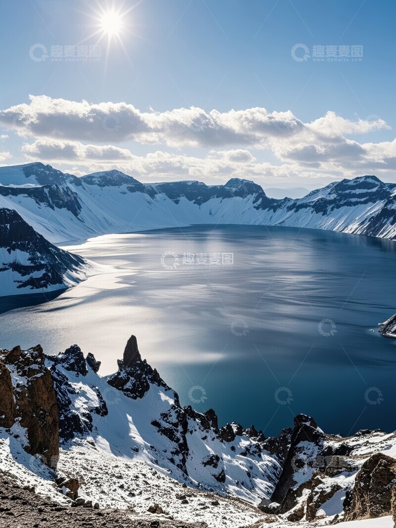 高清大图下载【趣麦麦图】雪山环绕的高山湖泊