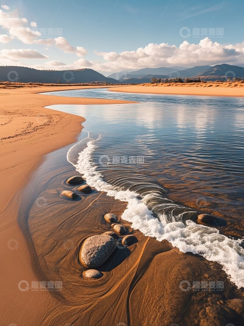 高清大图下载【趣麦麦图】河流穿行沙漠沙地