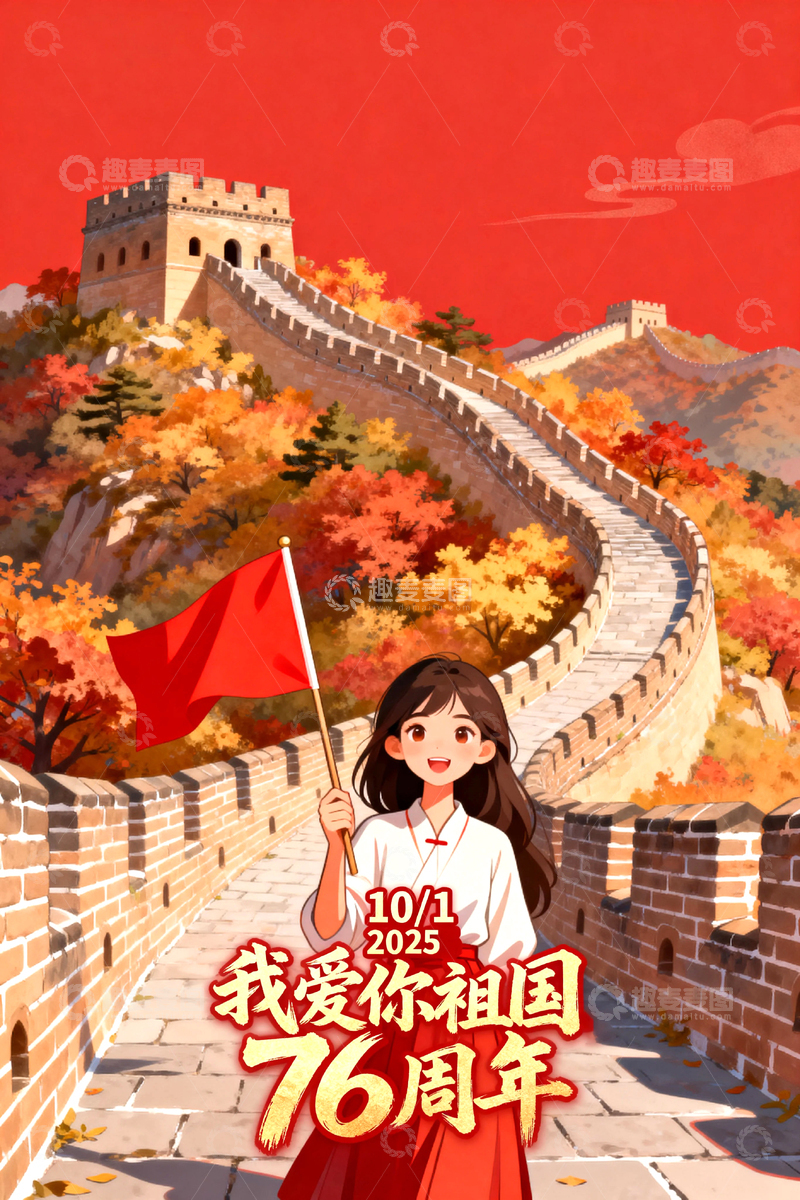 高清大图下载【趣麦麦图】国庆节红色海报背景015