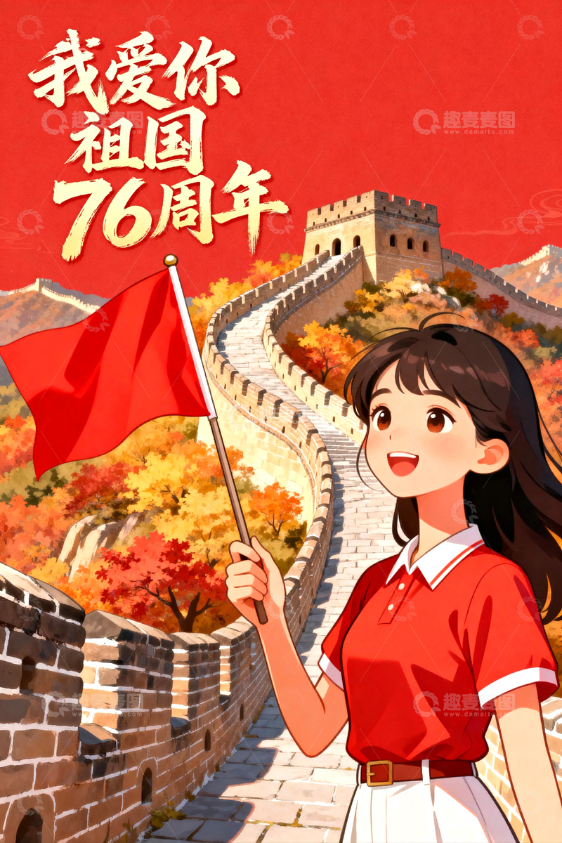 高清大图下载【趣麦麦图】国庆节红色海报背景012