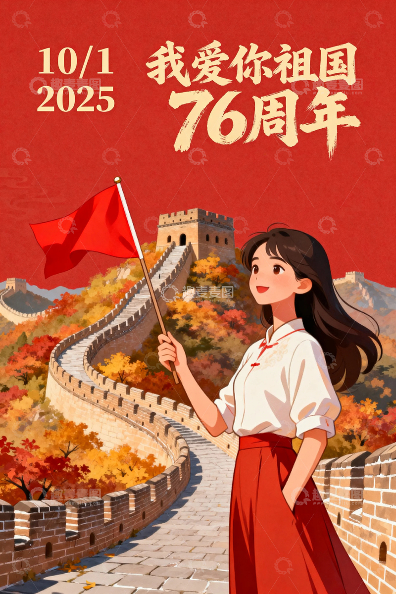 高清大图下载【趣麦麦图】国庆节红色海报背景018