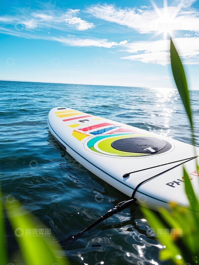 高清大图下载【趣麦麦图】彩色的桨板漂浮于水面