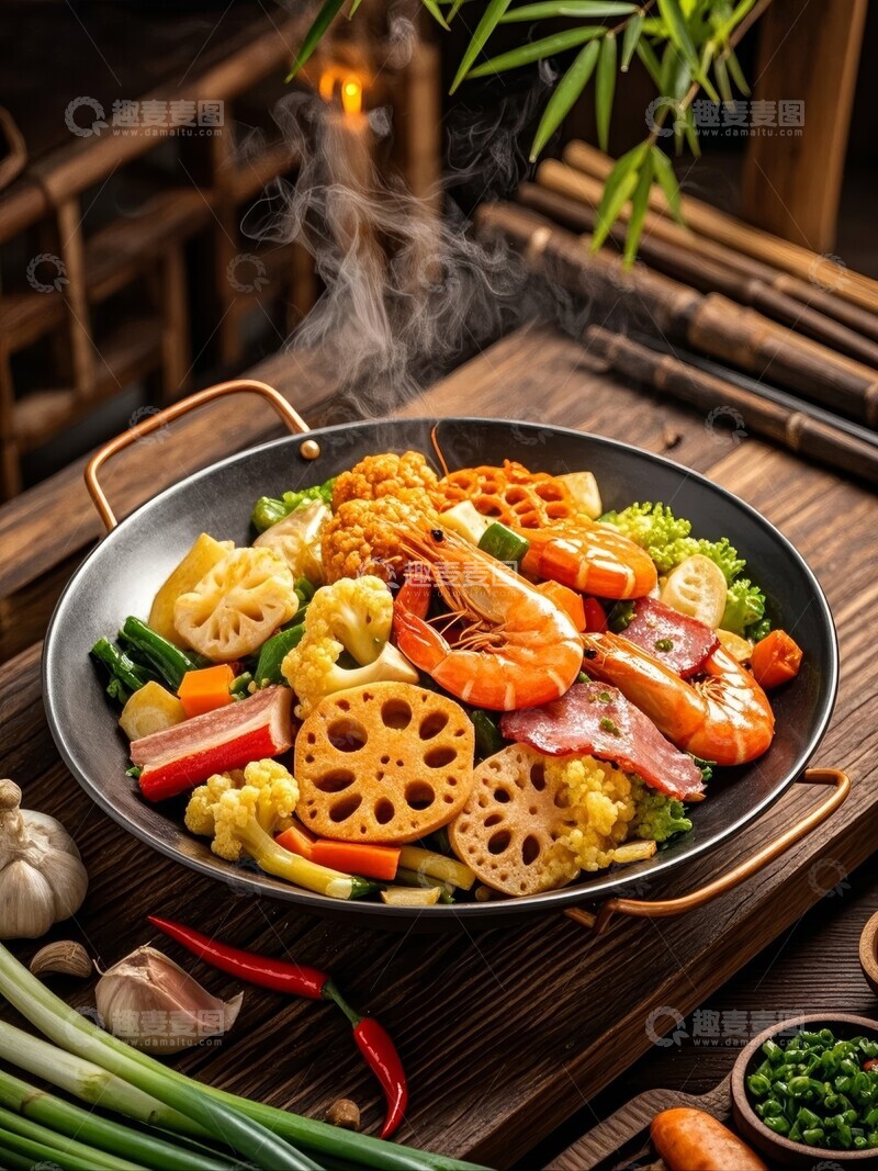 高清大图下载【趣麦麦图】色彩丰富的海鲜麻辣香锅