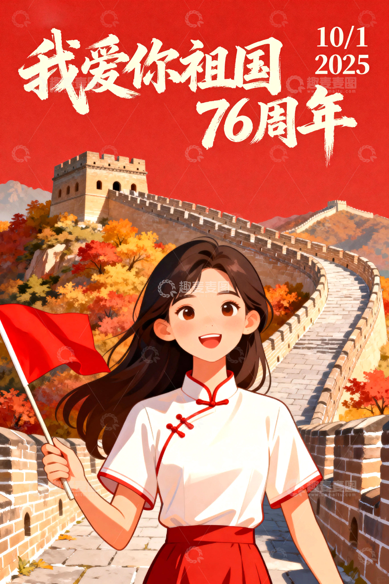 高清大图下载【趣麦麦图】国庆节红色海报背景01