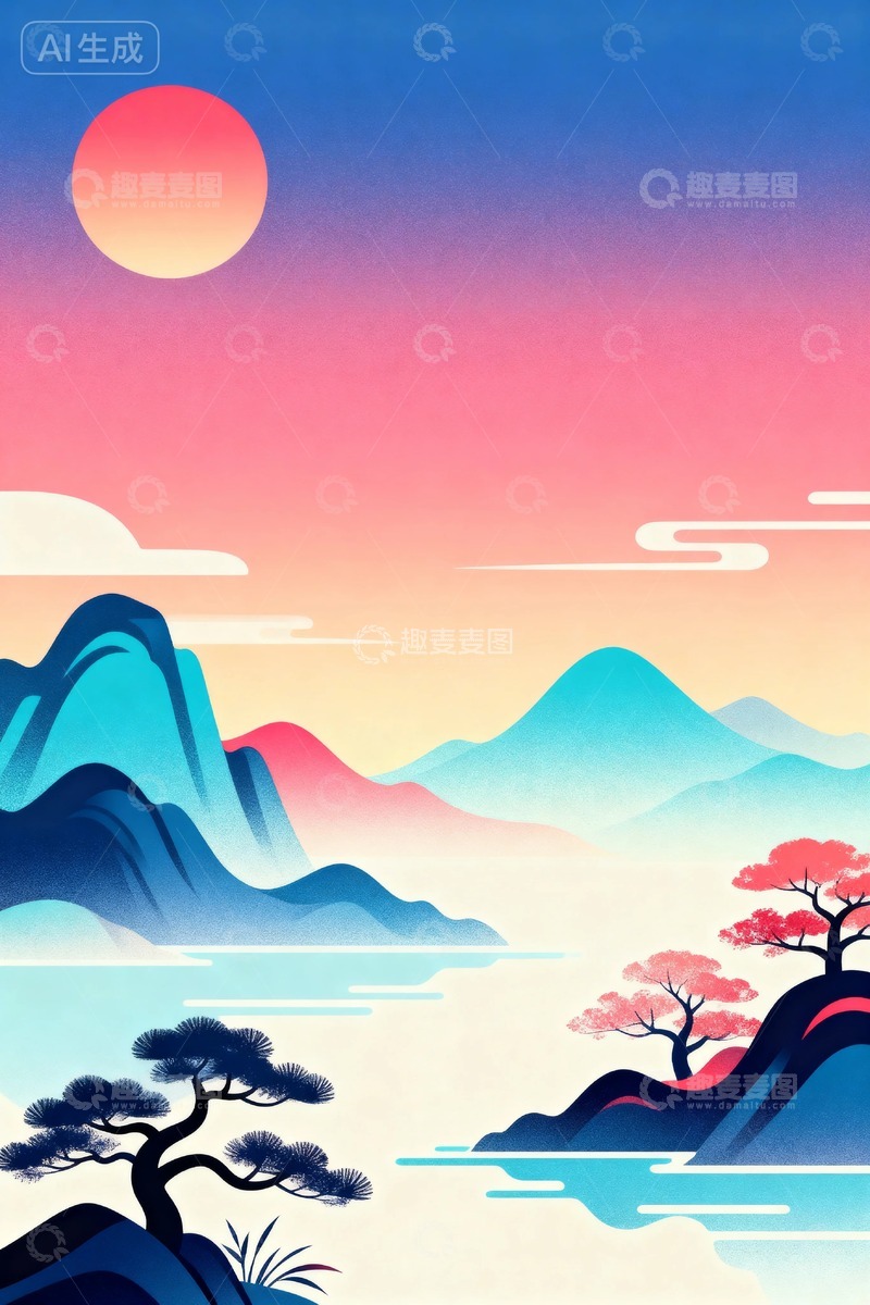 高清大图下载【趣麦麦图】-国风风景节日背景04