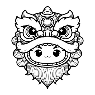 黑白线稿醒狮头2