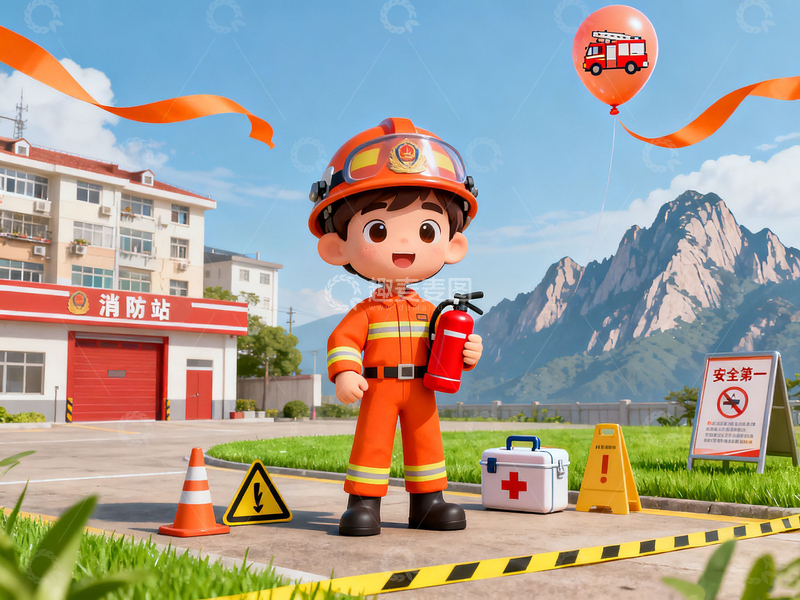 高清大图下载【趣麦麦图】消防安全主题插画立体创意人物素材卡通