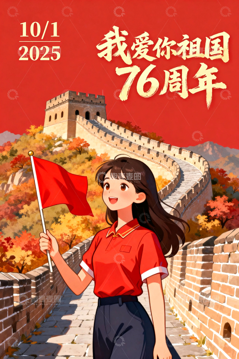 高清大图下载【趣麦麦图】国庆节76周年节日背景