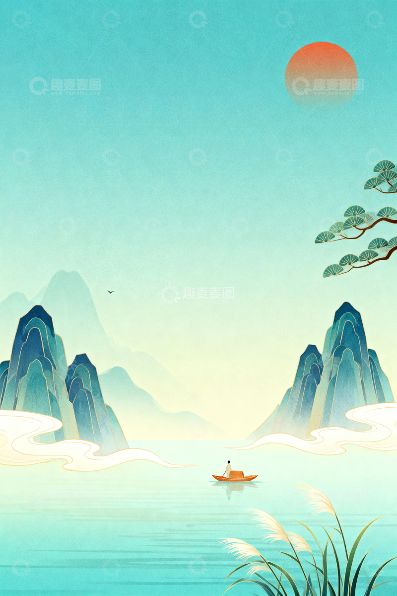 高清大图下载【趣麦麦图】中国风国潮山水背景10