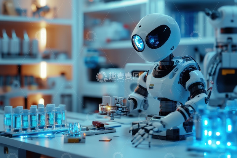 高清大图下载【趣麦麦图】现代科学实验室里的机器人