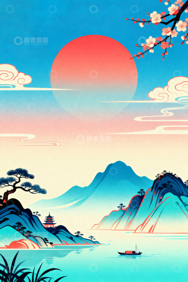 高清大图下载【趣麦麦图】中国风国潮山水背景06