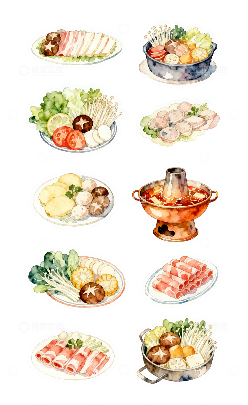 源文件下载【趣麦麦图】火锅食材插画
