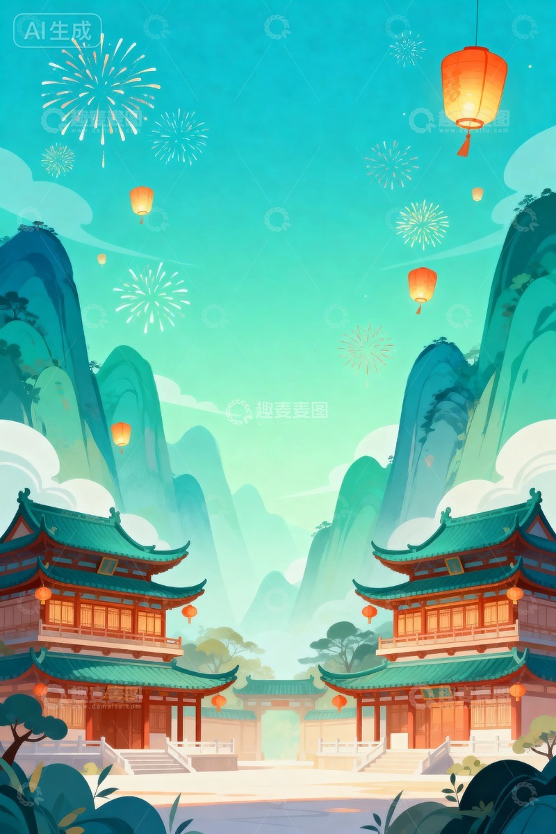 高清大图下载【趣麦麦图】中国风国潮山水背景02