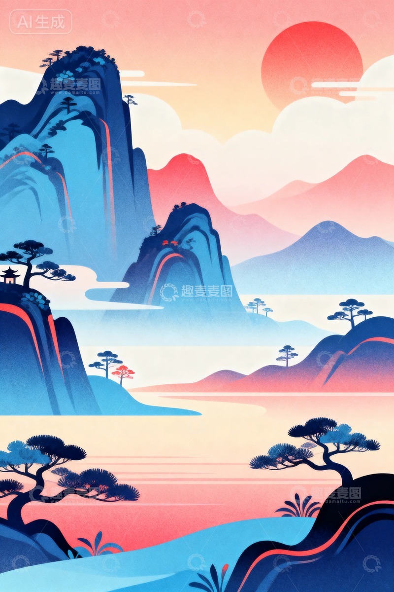 高清大图下载【趣麦麦图】-国风风景节日背景06